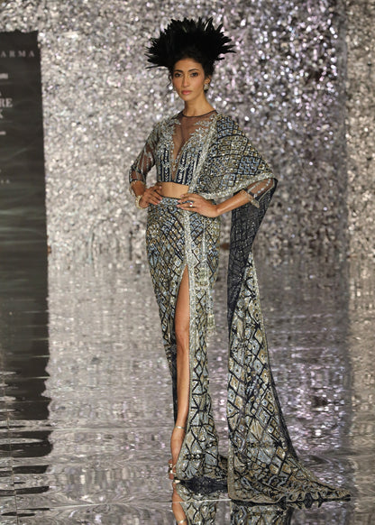 Navy Blue Concept Saree With Trail