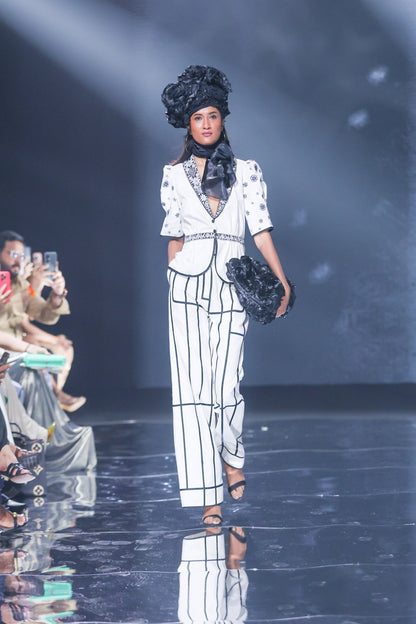 Ivory Grid Jacket Set