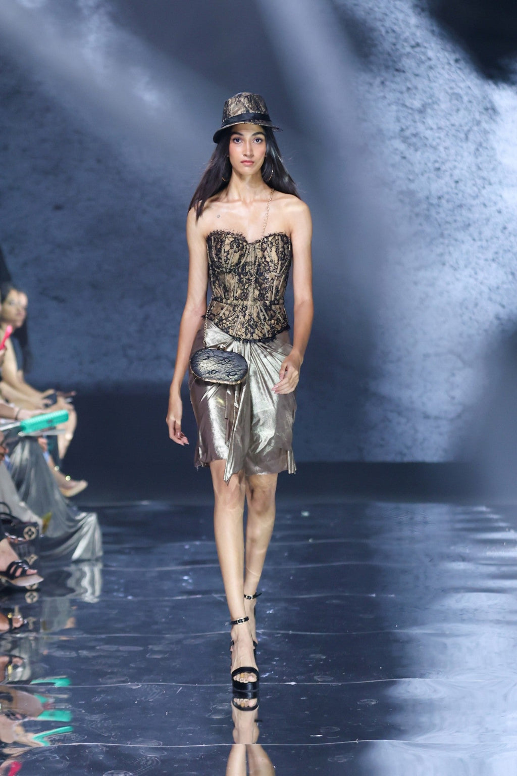 Lace Corset and Draped Skirt Set