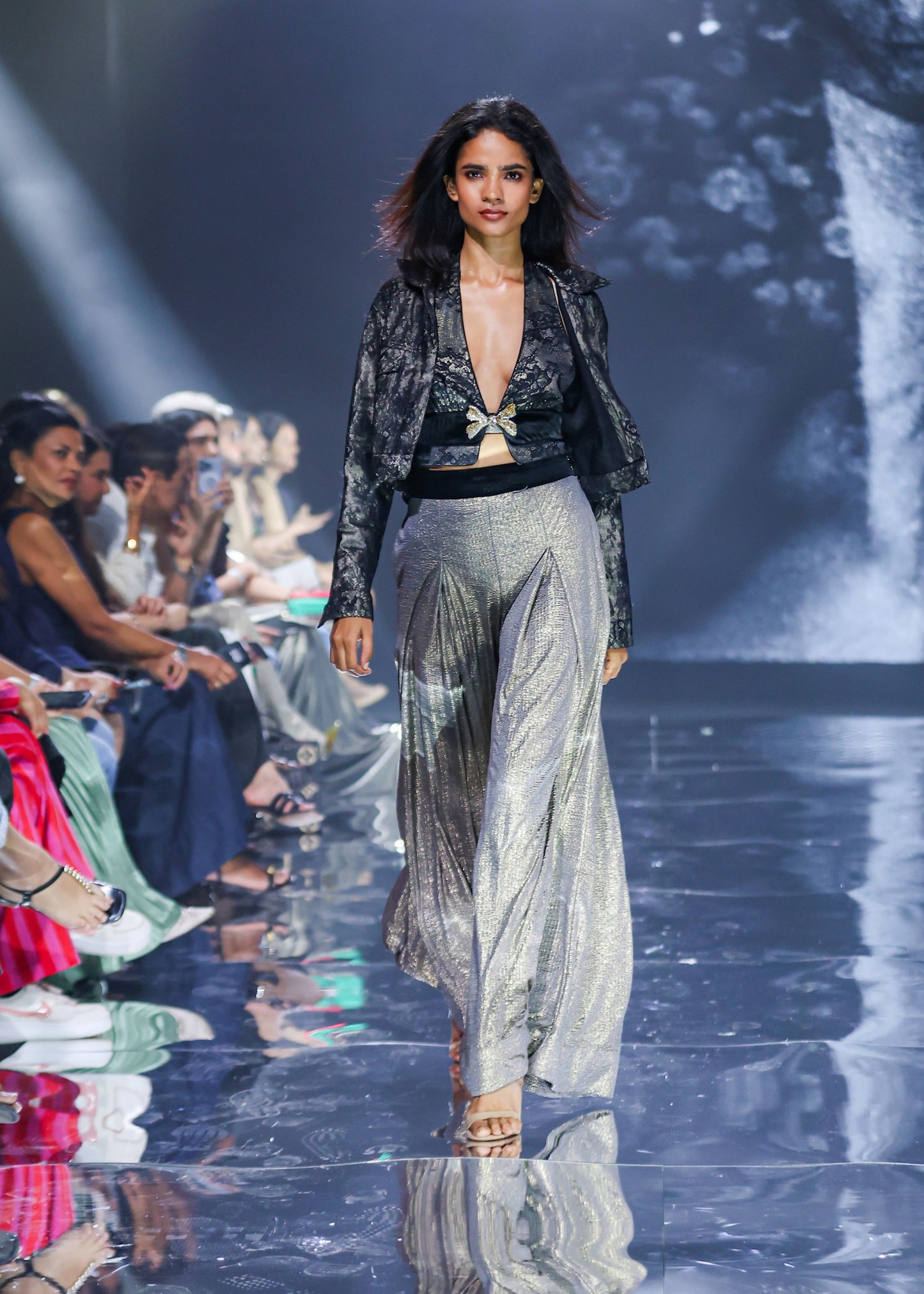 Lace Jacket & Metallic Trousers Set