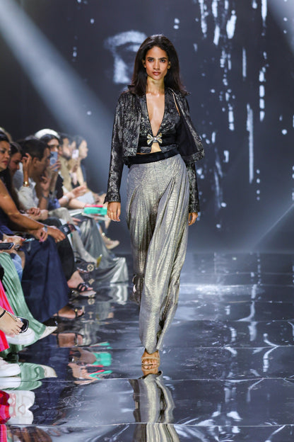 Lace Jacket & Metallic Trousers Set