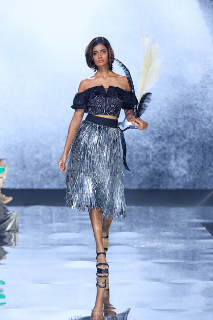 Off-Shoulder Top & Fringe Skirt Set