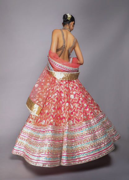 Bejewelled Blouse With Gota Lehenga