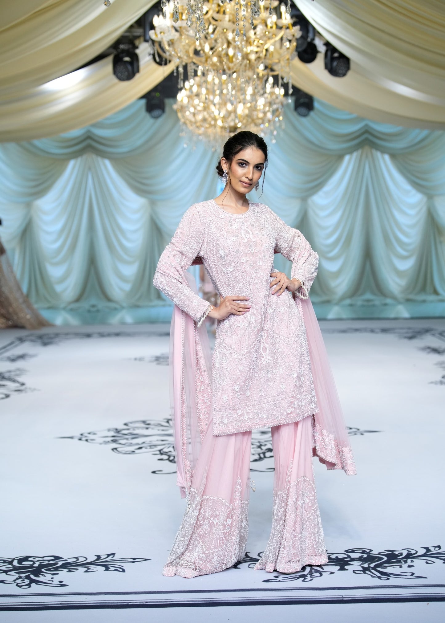 Blush Embroidered Sharara Set