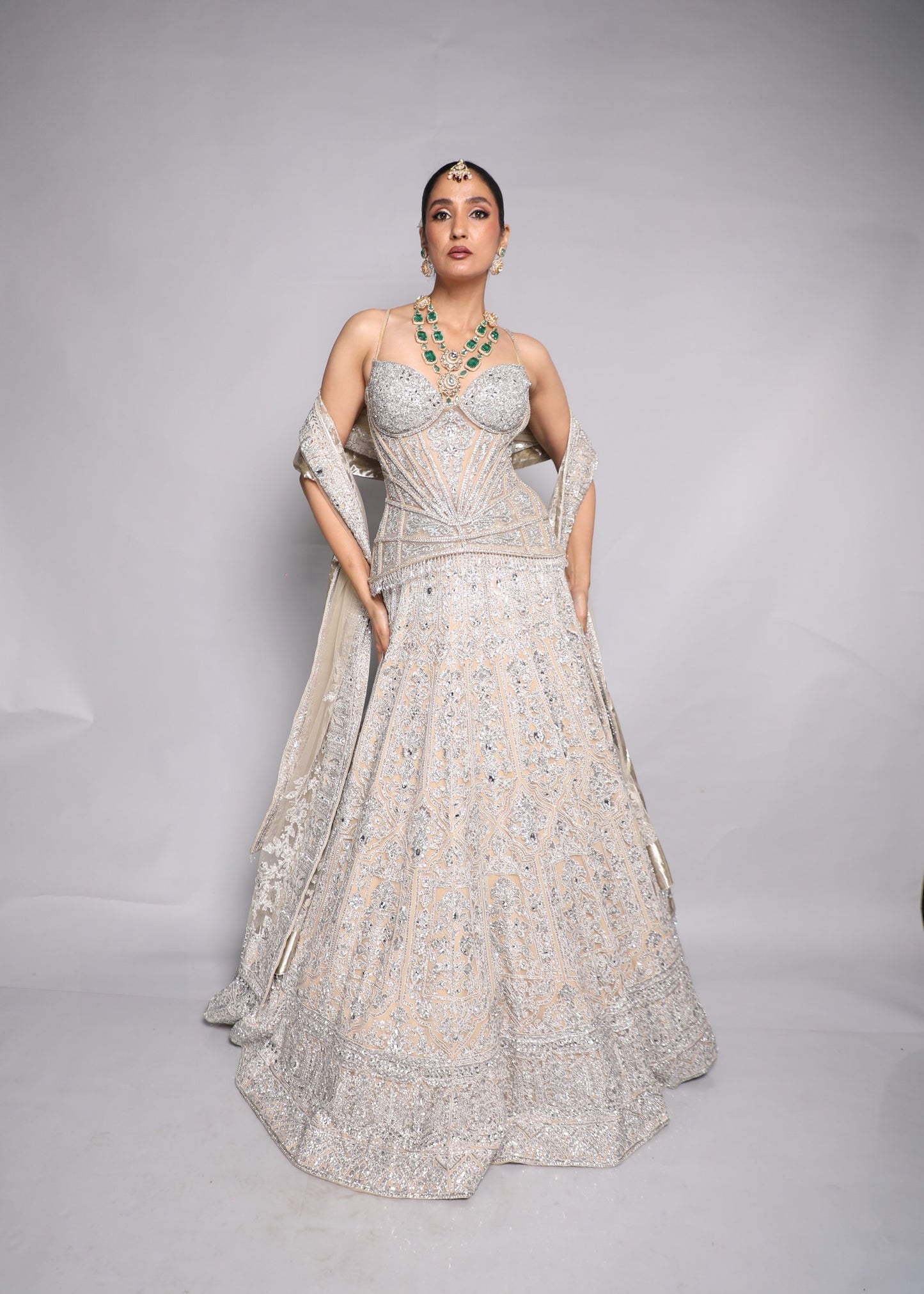 Ivory Embellished Corset Lehenga