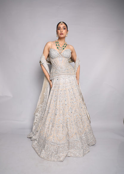 Ivory Embellished Corset Lehenga