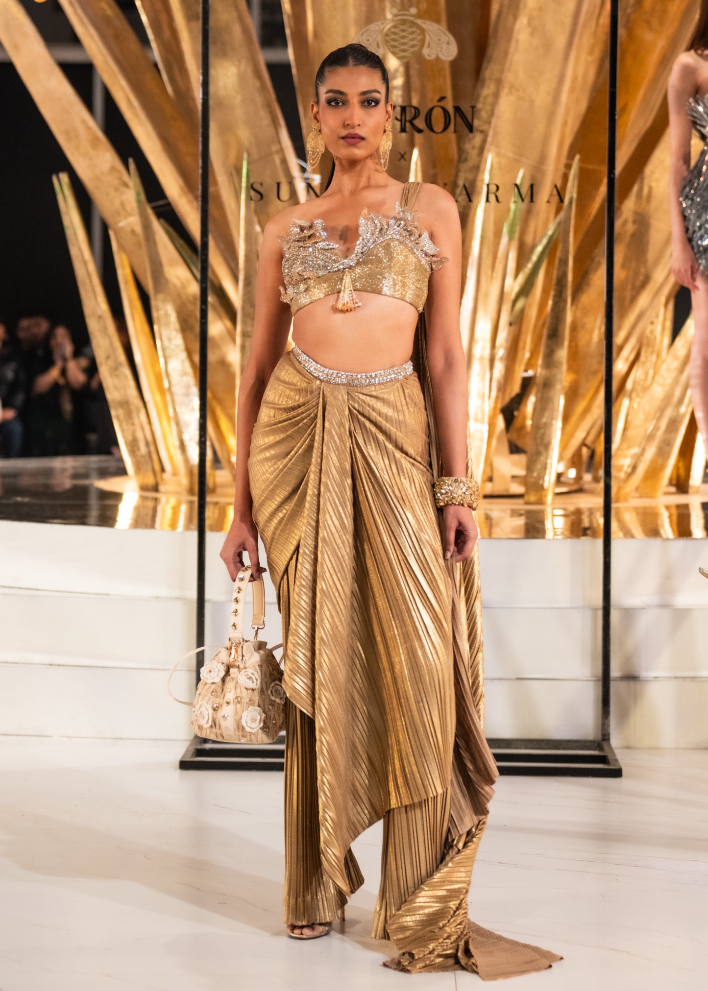 Lurix Copper Drape Skirt With Crystal Blouse