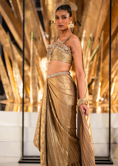 Lurix Copper Drape Skirt With Crystal Blouse