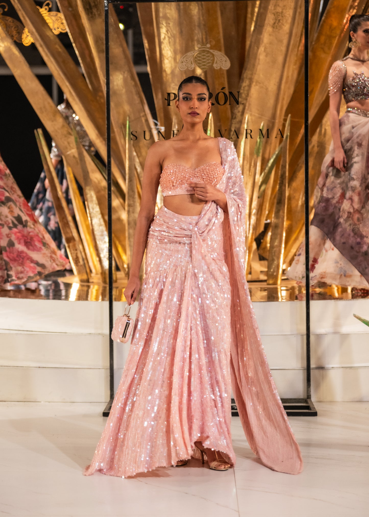 Pink Sequins Drape Saree With Tassel Blouse