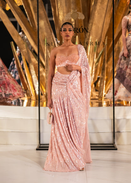 Pink Sequins Drape Saree With Tassel Blouse