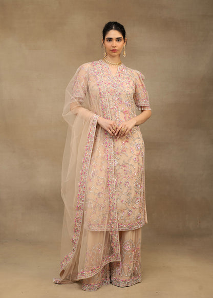 Blush Pink Embroidered Kurta and Palazzo Set with Dupatta