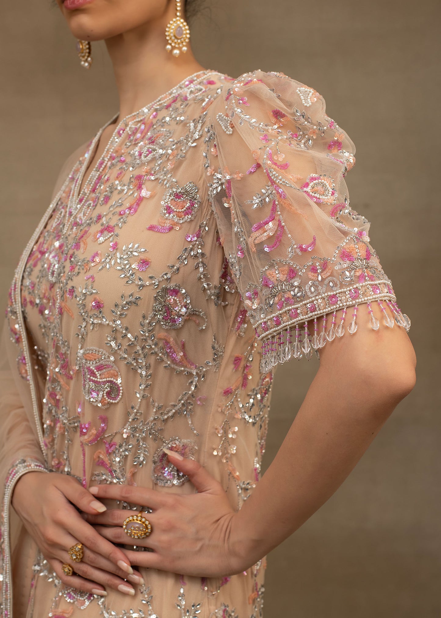 Blush Pink Embroidered Kurta and Palazzo Set with Dupatta