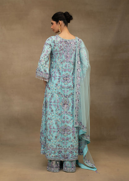Light Blue Embroidered Kurta and Sharara Set with Dupatta