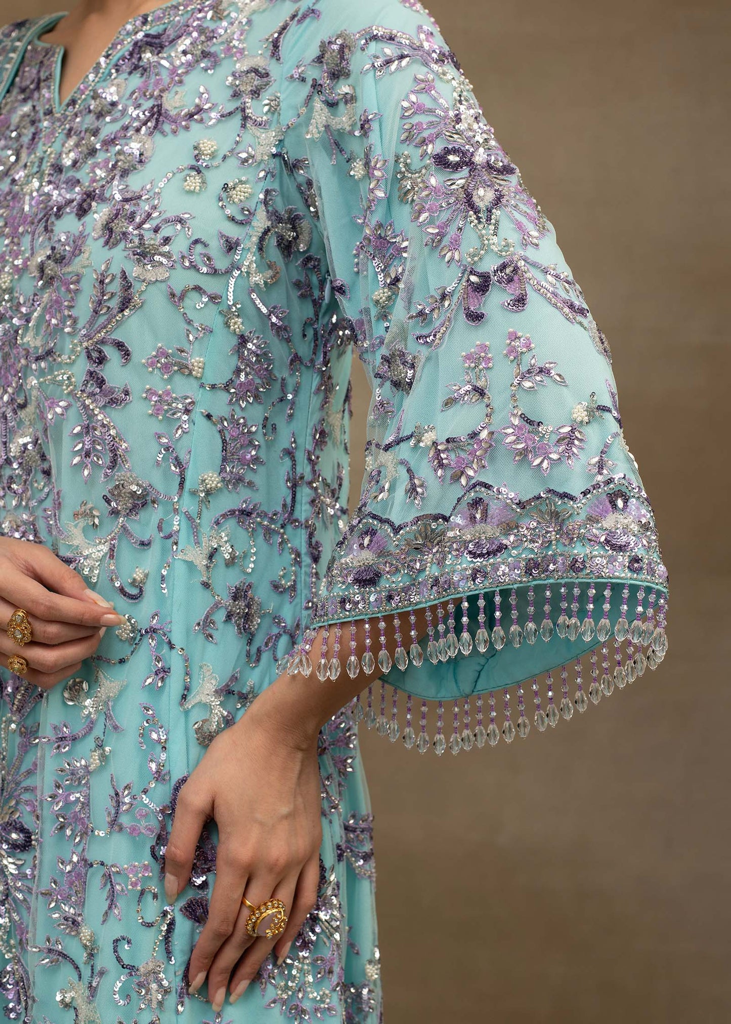 Light Blue Embroidered Kurta and Sharara Set with Dupatta