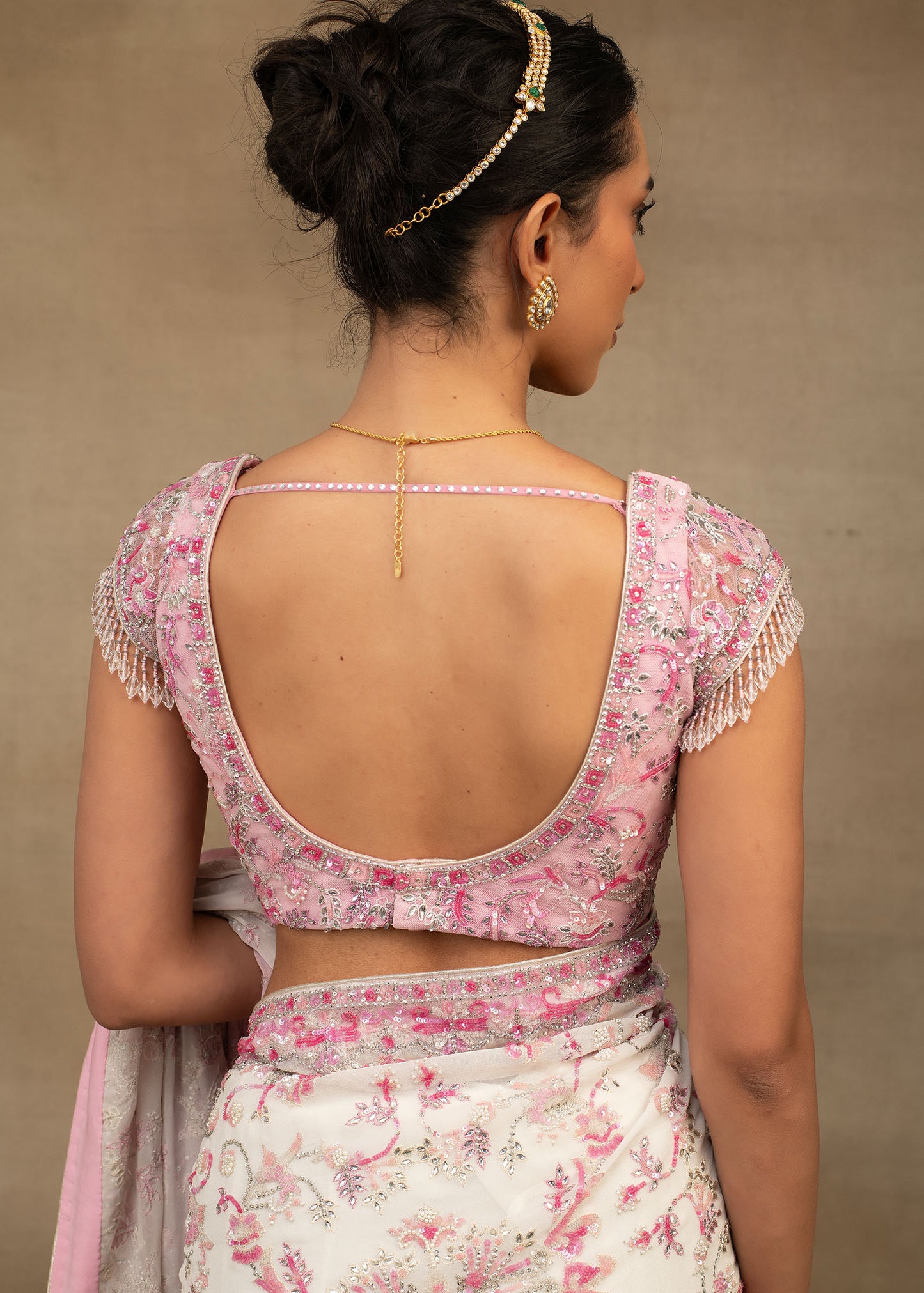 Pink and White Floral Saree