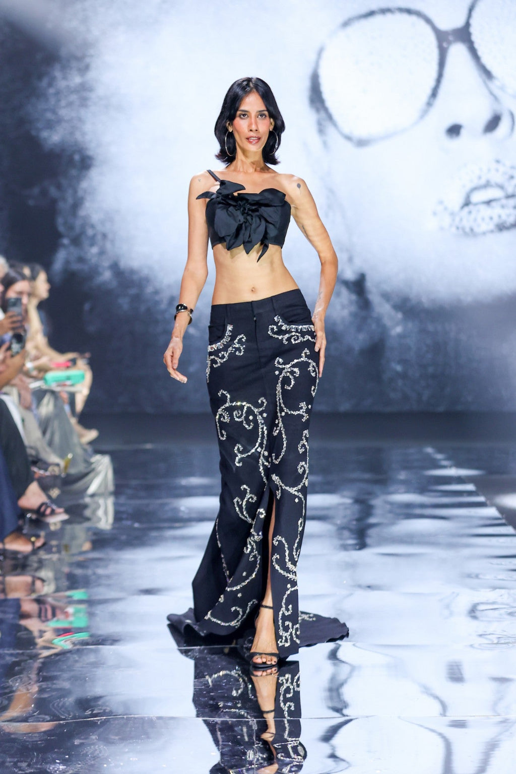 Sculpted Crop Top and Embellished Skirt Set