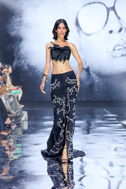 Sculpted Crop Top and Embellished Skirt Set