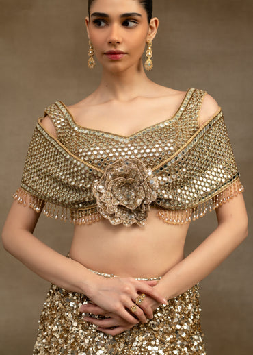 Gold Sequin Ruffled Blouse and Lehenga Set