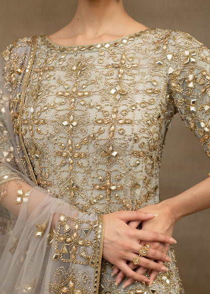 Grey and Gold Embellished Layered Sharara Set