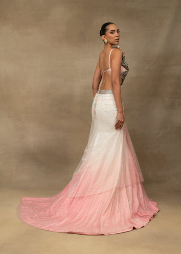 Ombre Pink and White Sequin Trail Lehenga Set
