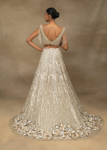 Pearl Embellished Blouse and White Sequin Lehenga Set