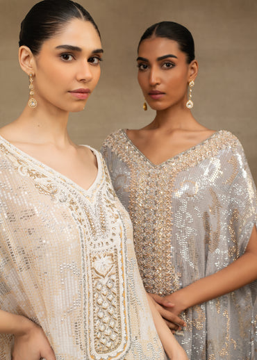 Ivory and Gold Embellished Kaftan Kurta with Gharara