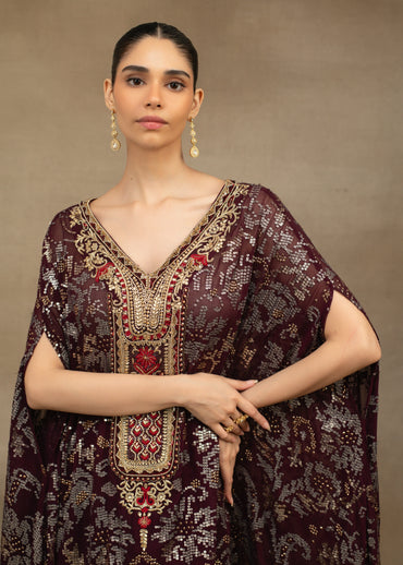 Maroon Embroidered Kaftan Kurta with Palazzo Set