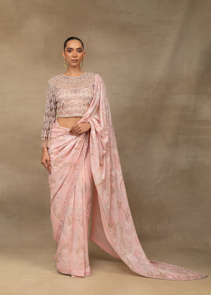 Blush Pink Sequin Saree with Embellished Blouse