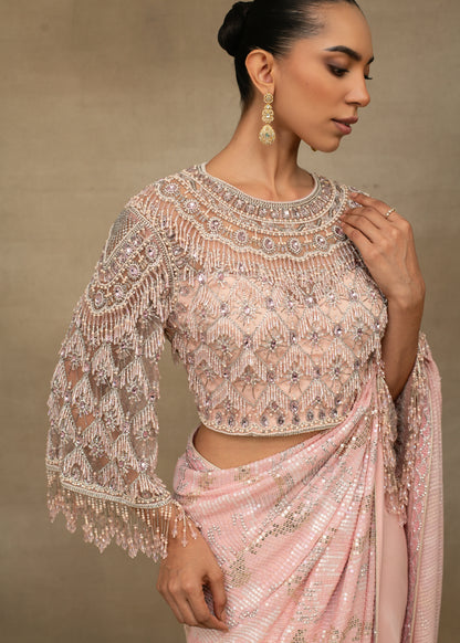 Blush Pink Sequin Saree with Embellished Blouse