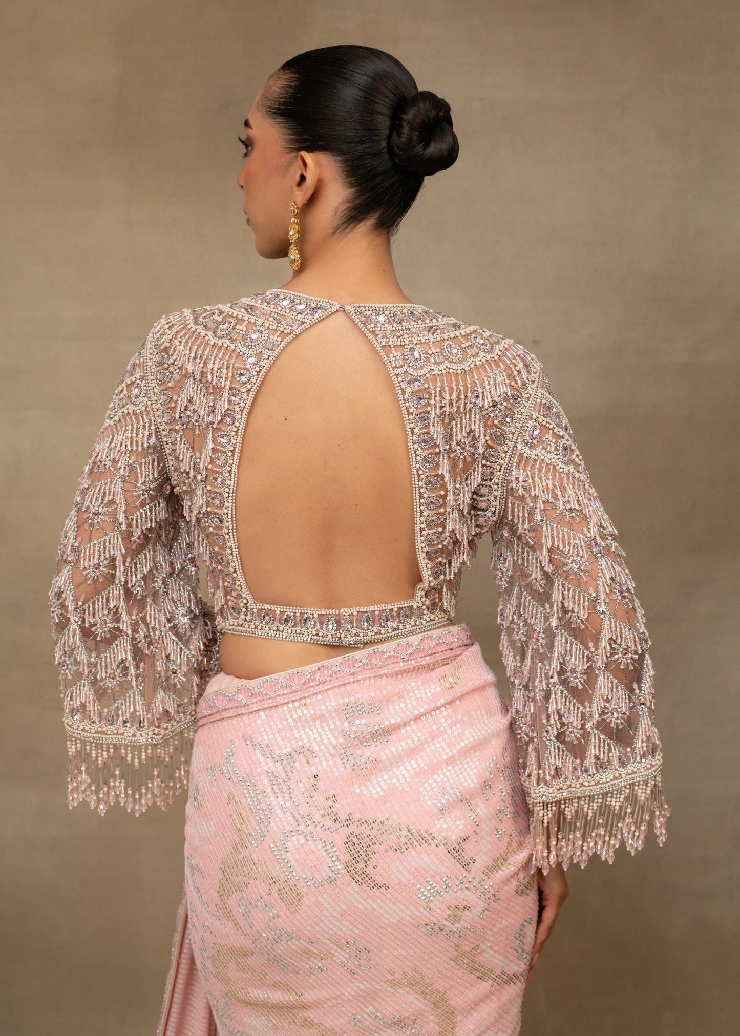 Blush Pink Sequin Saree with Embellished Blouse