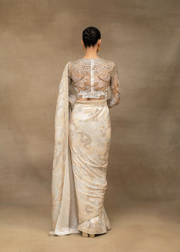 White and Gold Sequin Saree with Embroidered Blouse