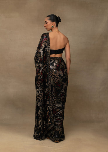 Black and Maroon Sequin Saree