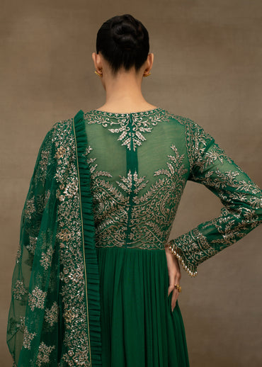 Emerald Green Embroidered Anarkali with Dupatta