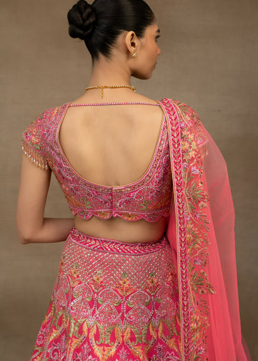 Fuchsia Pink Embroidered Lehenga with Dupatta