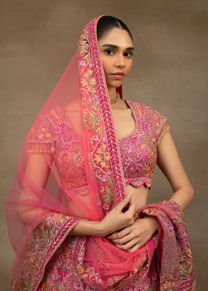 Fuchsia Pink Embroidered Lehenga with Dupatta