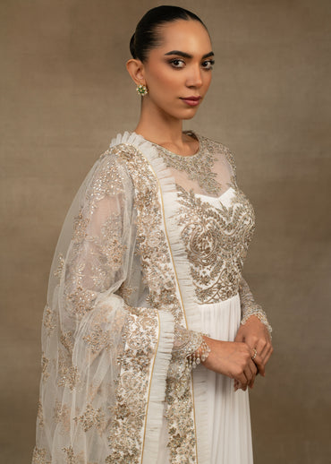 Ivory Embroidered Anarkali Suit with Sheer Dupatta