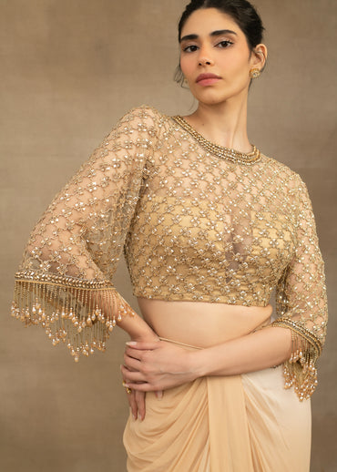 Golden Beige Drape Saree