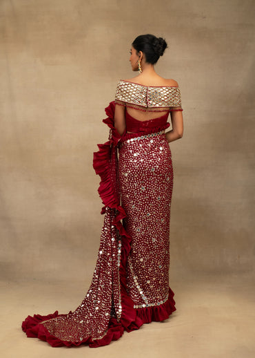 Wine Red Saree