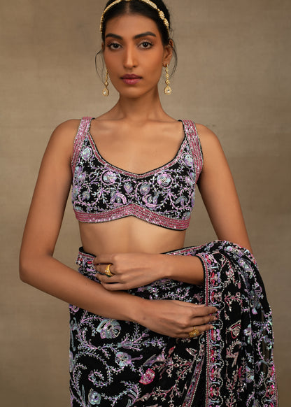 Black Paisley Saree with Blouse.