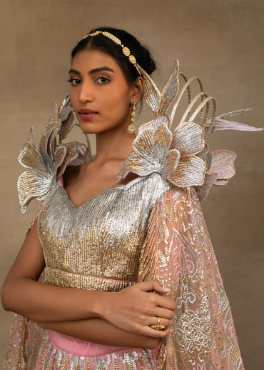 Pink Ombre Lehenga with Sculptural Silver Blouse