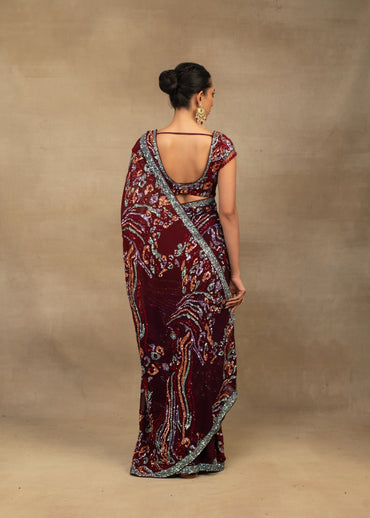 Maroon Abstract Sequin Saree with Embellished Blouse